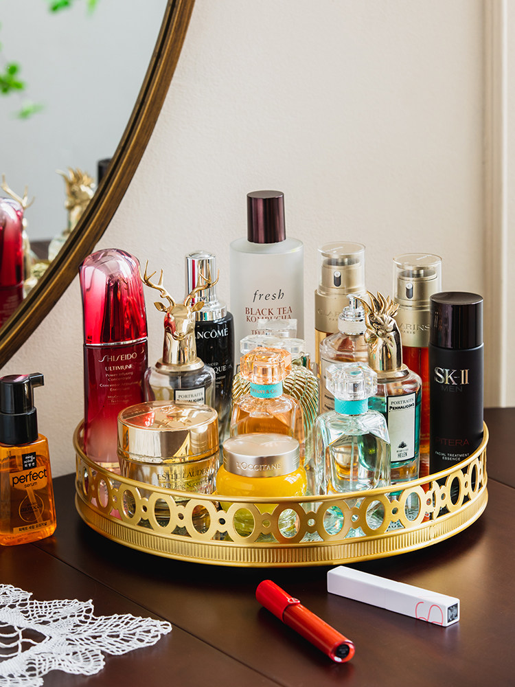 Luxury Skincare Tray - Luxe spiegel van messing, draaibaar, met