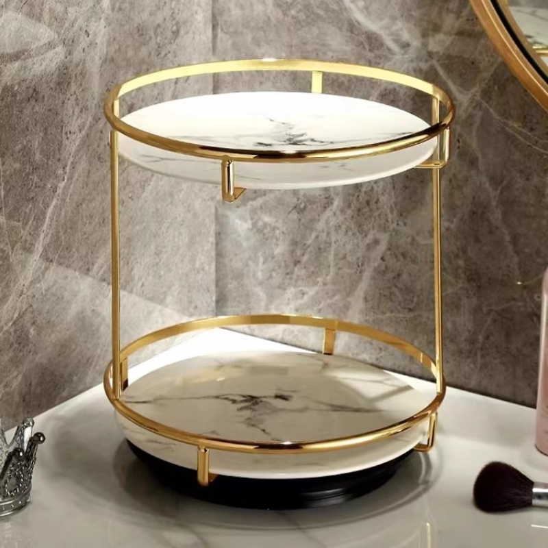 Luxury Skincare Tray - Messing dubbellaags parfumopbergvak Roterende badkamerorganizer voor